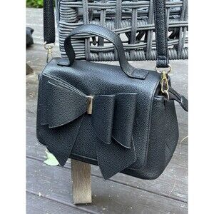 Crossi New York Bow Accent Beveled Purse Black Handle Crossbody EUC